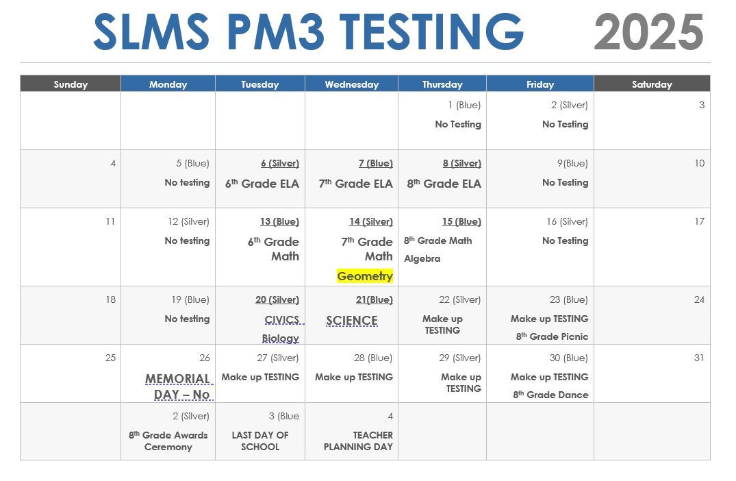 PM 3 Testing Schedule